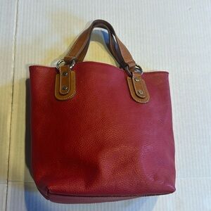 Maurizio Taiuti Red Leather Tote with Tan Handles
